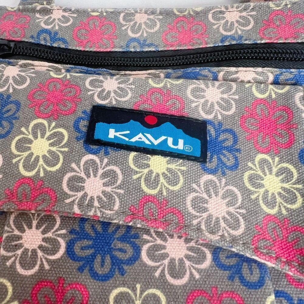 Kavu Limited Edition Keeper Cotton Canvas Taupe Pink Blue Floral Crossbody Bag - Picture 6 of 6